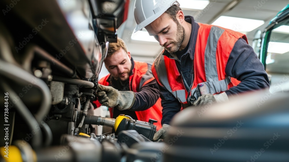 Fuel truck maintenance team working on vehicle safety and efficiency